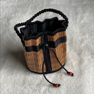 Elegant Black and Brown Drawstring Bucket Bag